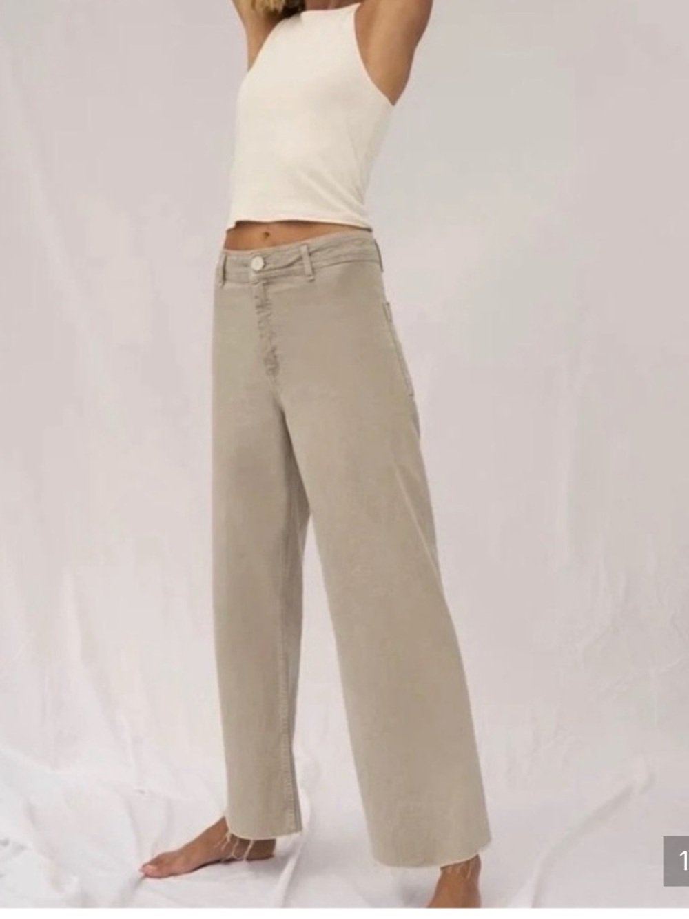 Zara Wide Leg Marine Raw Hem Cream Pants - 10